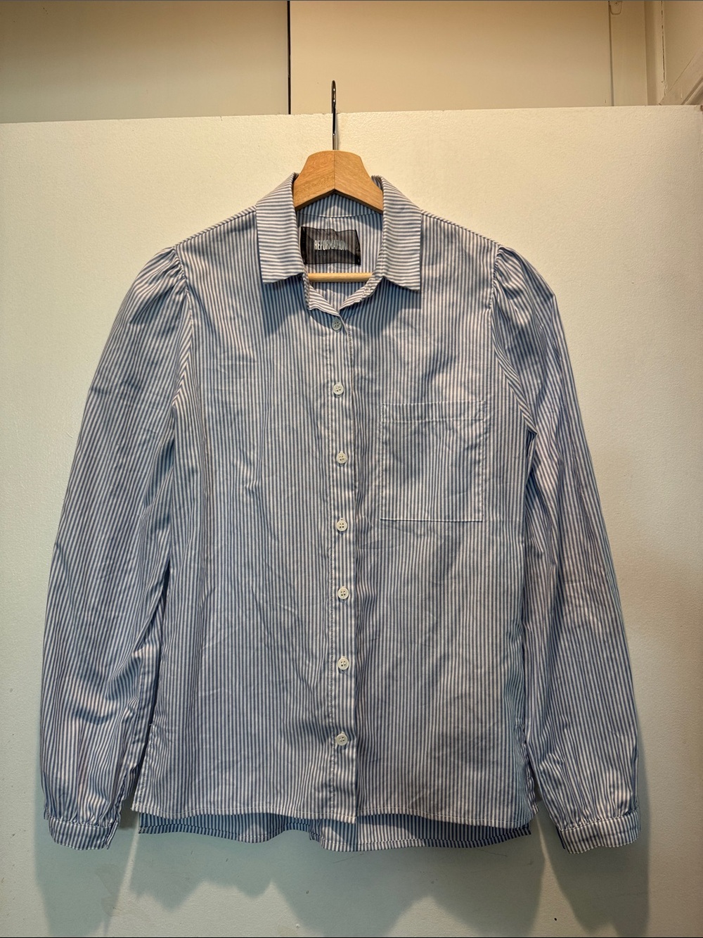 Reformation Blue and White Striped Button-Down Shirt